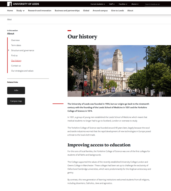 University of Leeds website